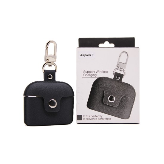 SILICONE CASE WITH KEYCHAIN BLACK STRAP FOR APPLE AIRPODS 3